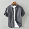 Men's Summer Loose Fit Basic Cotton-Linen Short Sleeve Shirt