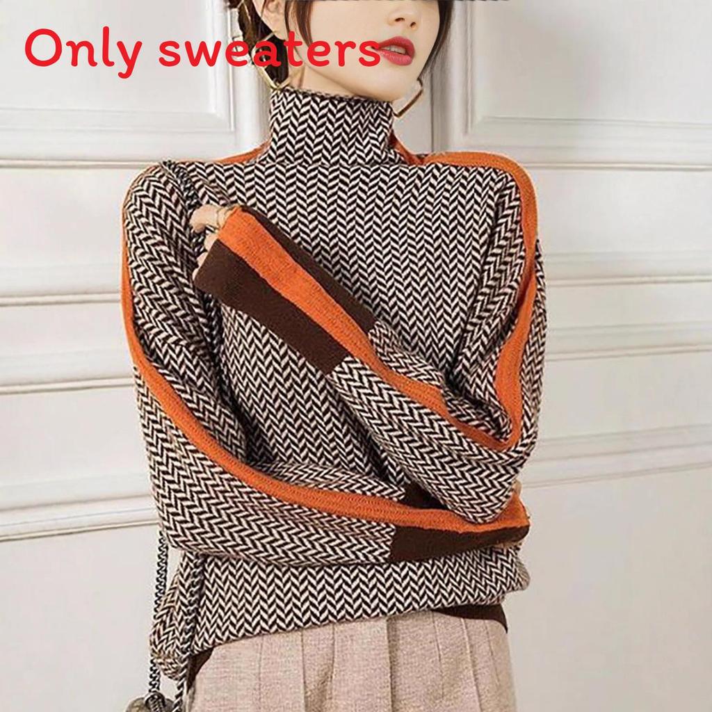 Geometrischer Strickpullover mit Farbblock-Kanten für Damen Herbst