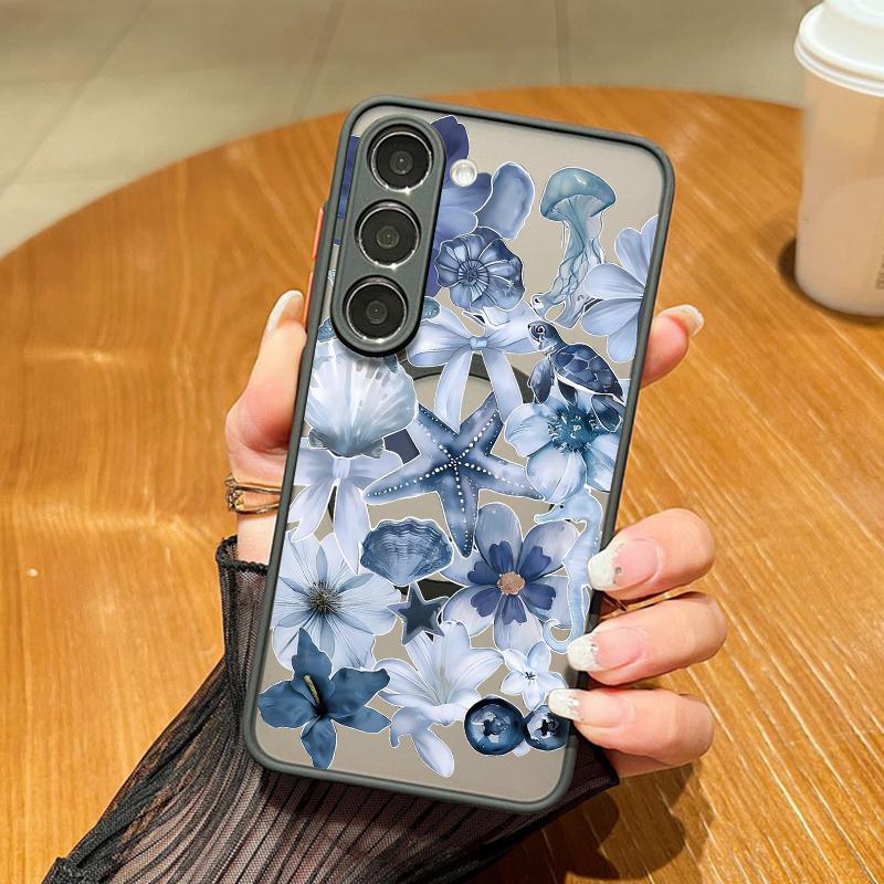 Magnetic For Magsafe Case For Samsung Galaxy S26 Ultra S25 S24 Plus S23 S22 S21 FE Vintage Floral Pattern Matte Cover