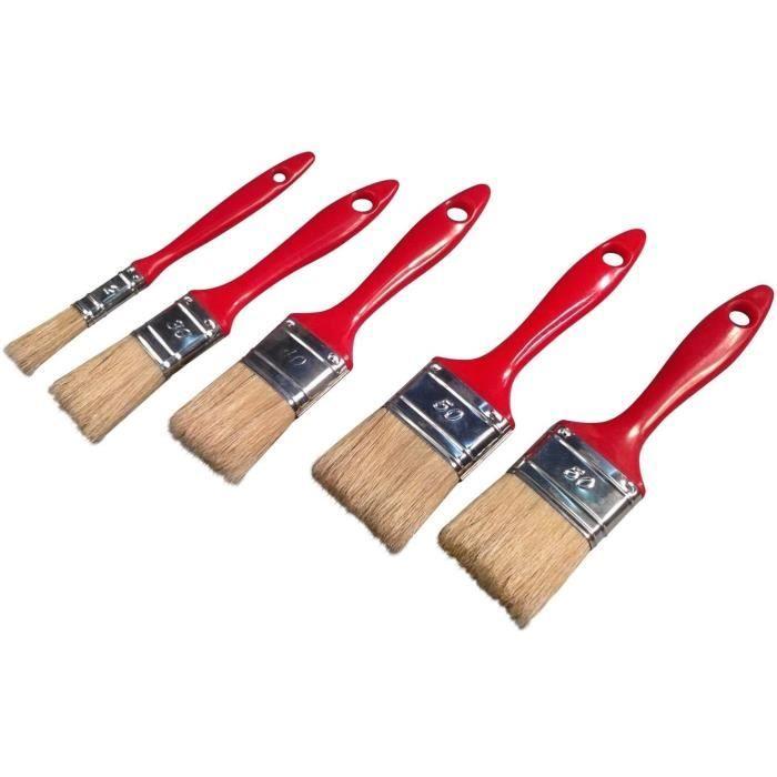Pinceau plat lot de 5 SAVY - Rouge - Dimensions 12 mm