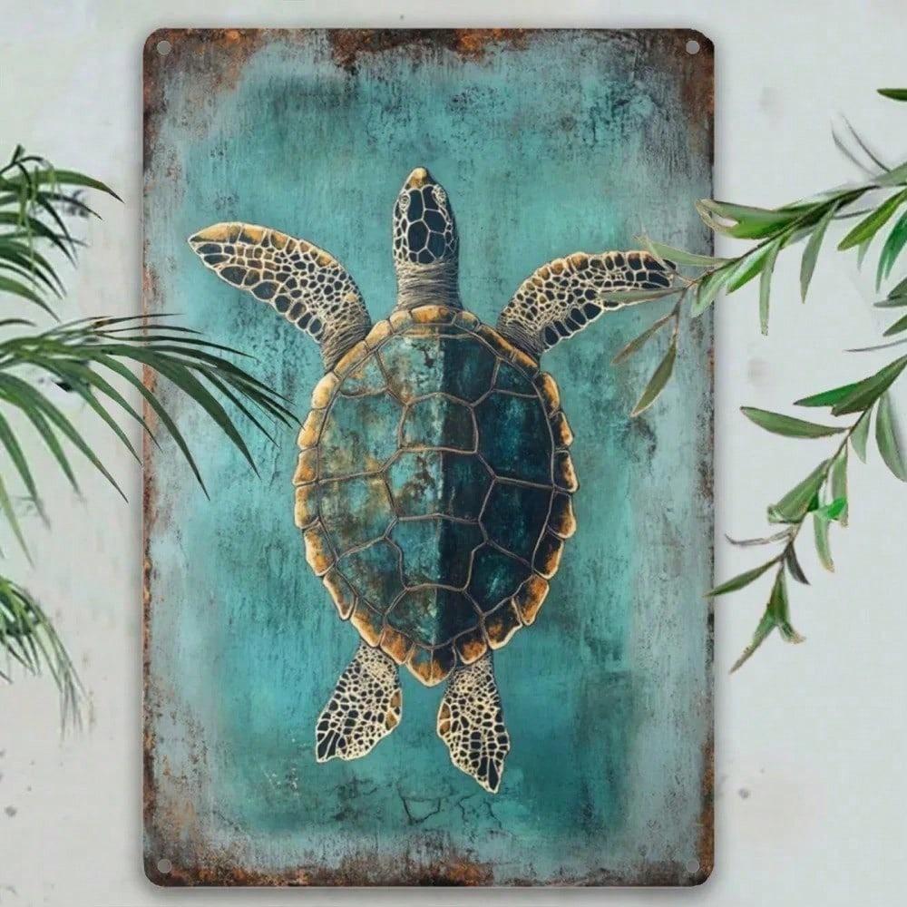 Vintage Metal Poster Sea Turtle Wall Art Beach Home Decor