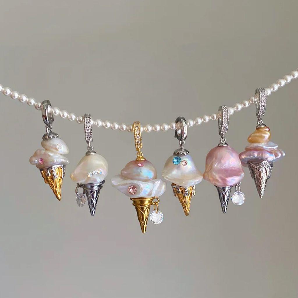 Fashion Pearl Chain Ice Cream Necklace Women'S Light Luxury Niche Design Clavicle Chain Jewelry