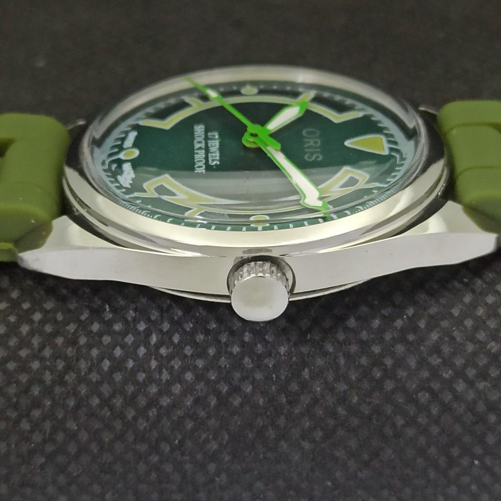 VINTAGE ORIS WINDING SWISS MENS REFURBISHED WRIST GREEN WATCH 558a-a296522-1