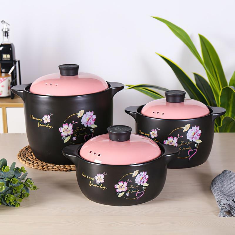 Ceramic Casserole Japanese Pink Yellow Round Multiple Size Cooking Soup Pot Household Kitchen Supplies Saucepan Cookware