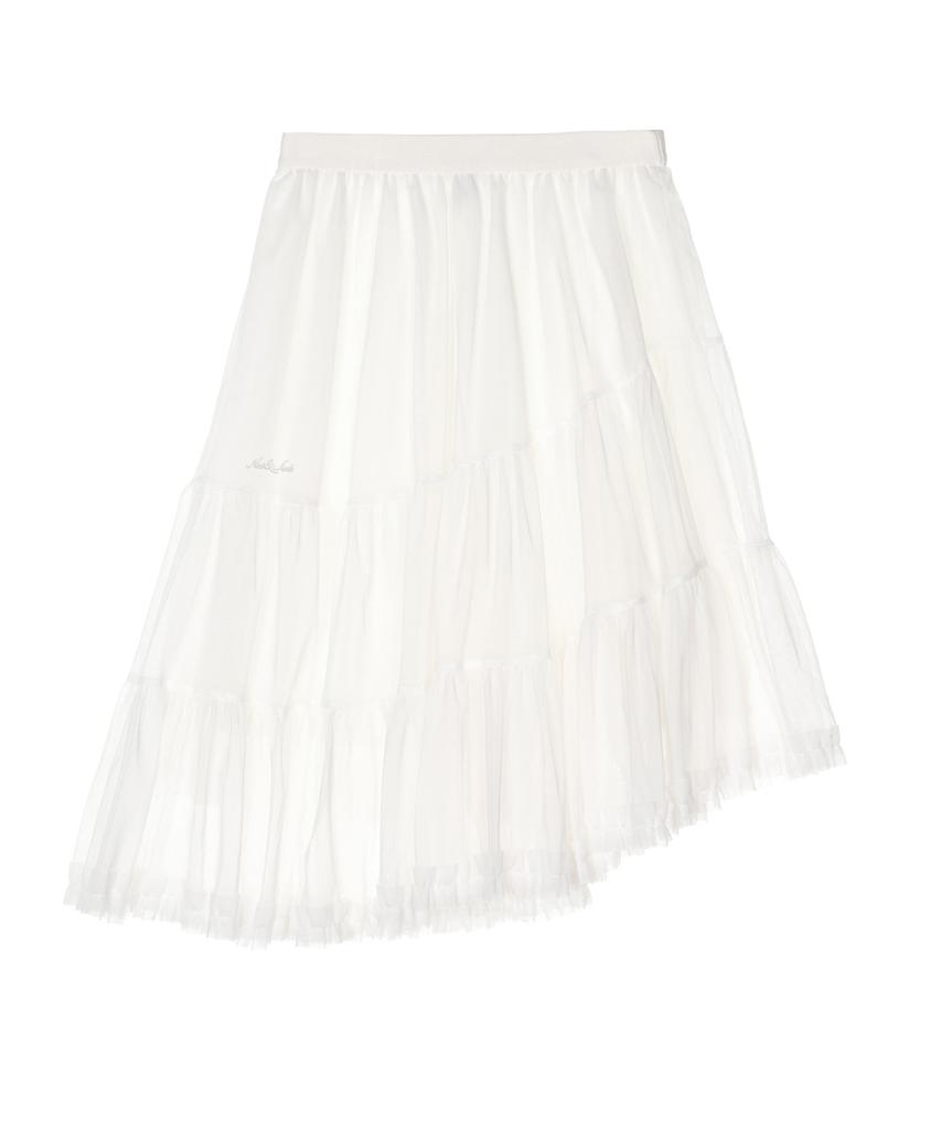 Nigaennikol Tiered Sheer Long Skirt_Cream