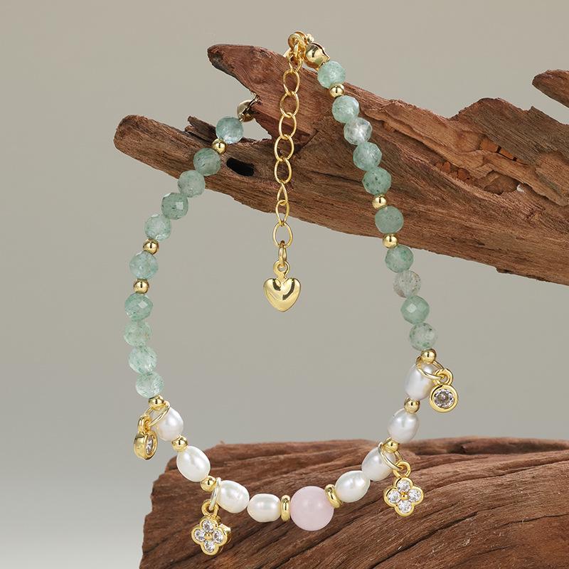Chinese Retro Natural Stone & Freshwater Pearl Layered Bracelet - Original Design Jewelry