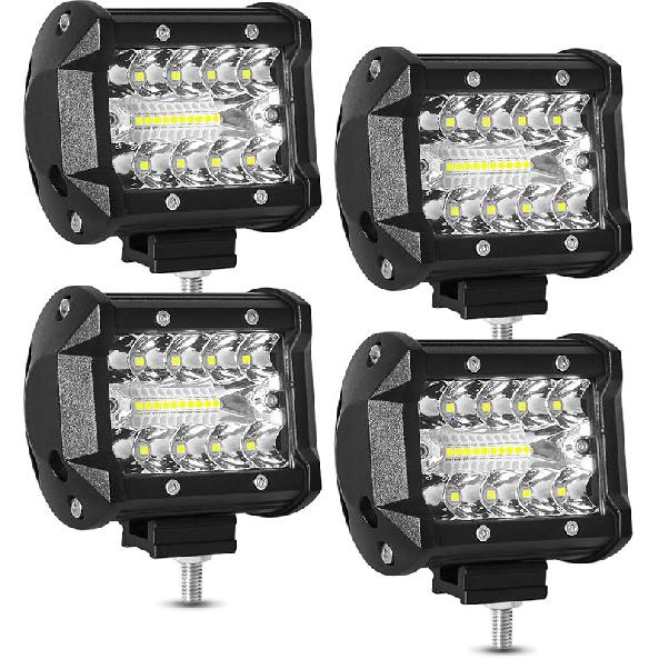 LED Light Pods, AAIWA 4 Inch 120W LED Light Bar 12000LM Spot Flood Combo Off Road Light Triple Row LED Work Light Driving Fog Light for Pickup Truck