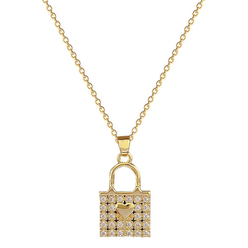 Titanium Steel Love Lock Light Luxury Temperament Gorgeous Full Diamond Necklace Female Versatile Collarbone Chain Titanium Steel Chain