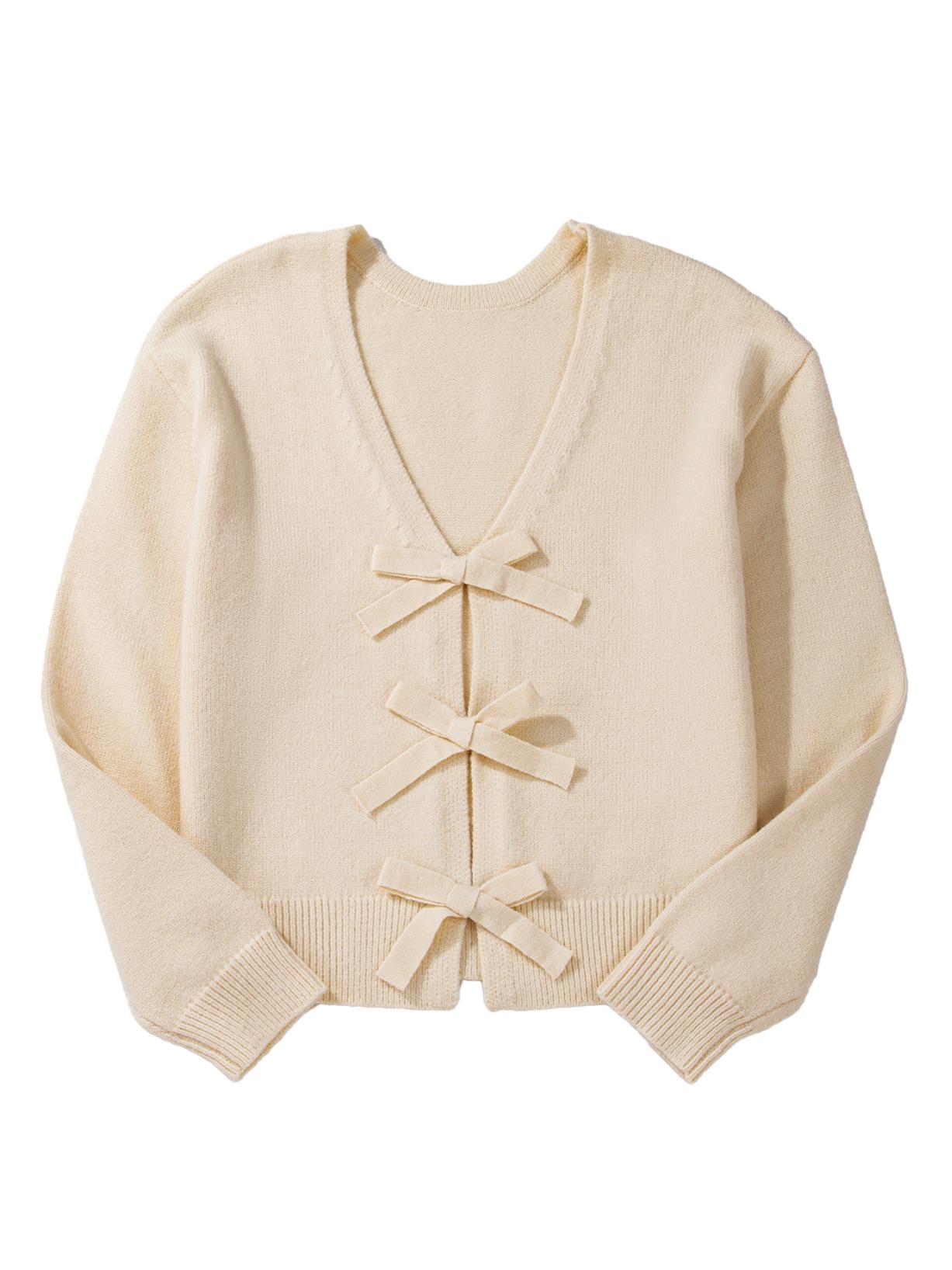 

Женский кардиган на завязках с V-образным вырезом осенних однотонных расцветок - Универсальный трикотаж в европейском и американском стиле Large бежевый