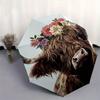 Flower Crown, Highland Cow Theme 8 Bone Hand Automatic Folding Fashion umbrella, Compact and Portable Design, A Perfect Gift for Birthday, C
