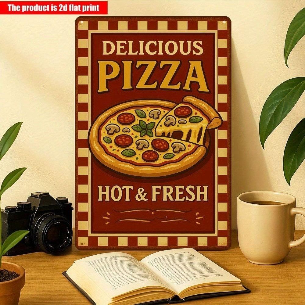 Affiche Métal Vintage Signe Pizza, Décor Mural pour Cuisine Bar