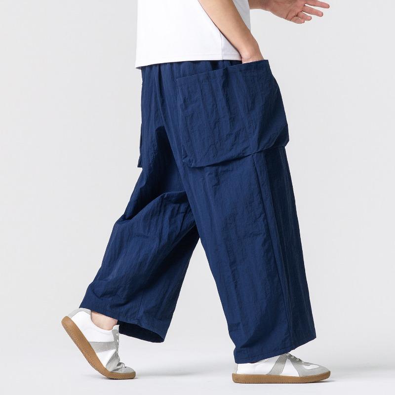 Retro Men's Wide Leg Pants Summer Plus Size Solid Color Pants