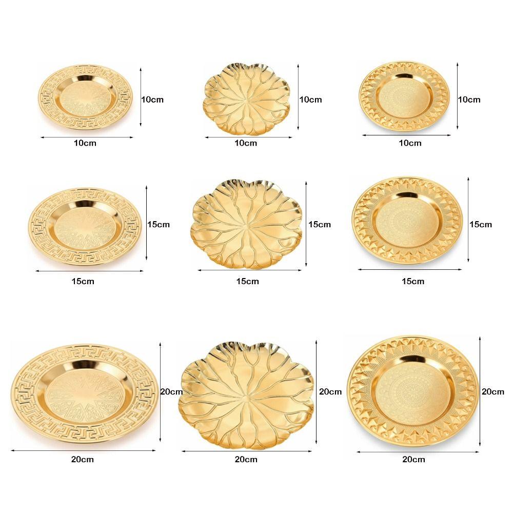 Multi-purpose 10/15/20cm Fruit Plate European Style Golden Dishes Tray Retro Display Tray Home Decor