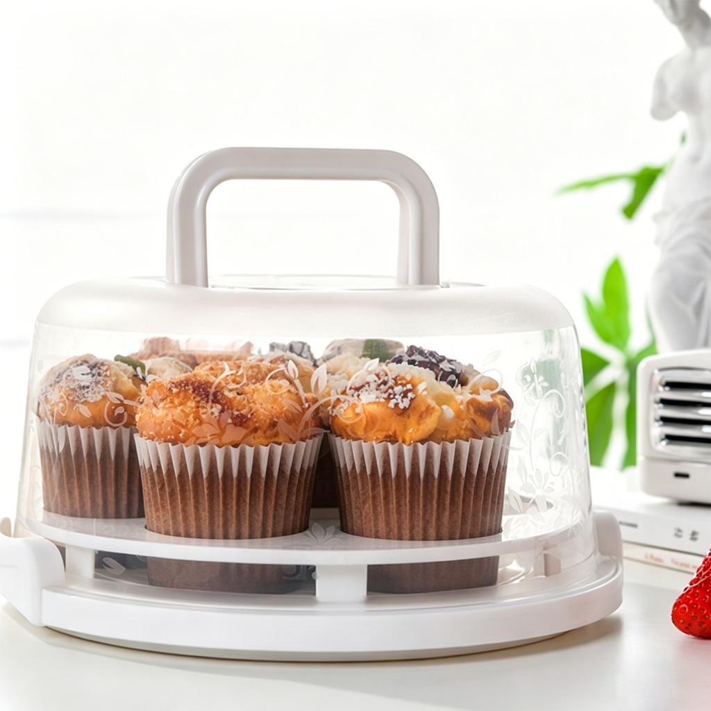 Elevated Cake Carrier with Dual Handles Portable Food Storage Box Suitable for Cupcakes Muffins and Small Cakes with Secure Lid and Base