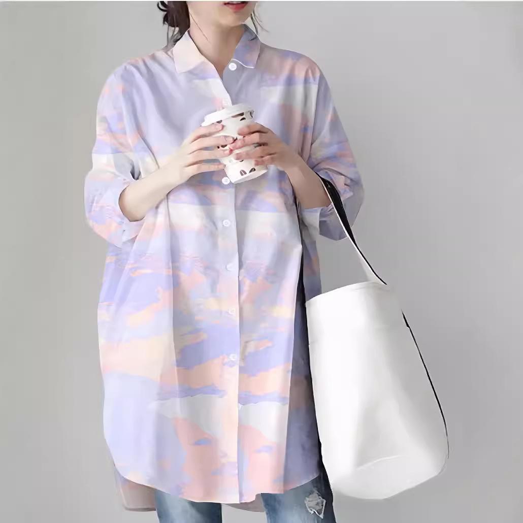 

GMXIA Loose Casual Print Shirt Long Sleeve Cardigan XXXXL фиолетовый