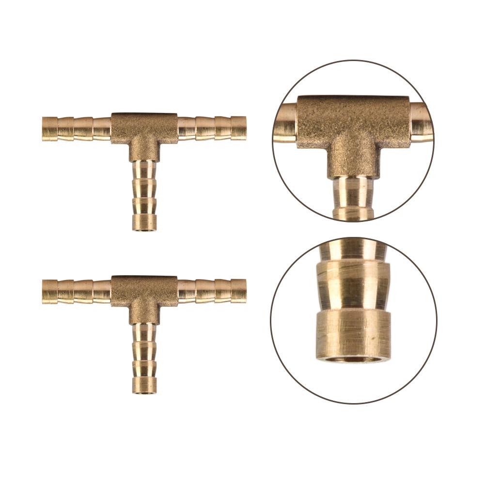 5pcs Brass T 3-Way Hose Joiner Fittings Barbed Connector Water Oil Gas Fuel (6mm)