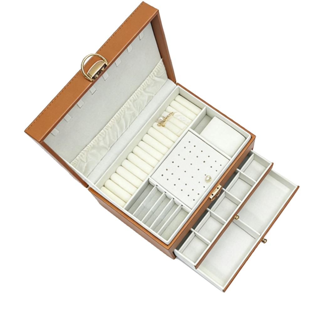 Jewelry Box Large Capacity 3 Layers Multifunctional Ring Necklace Earring Storage Box with Lock for Home