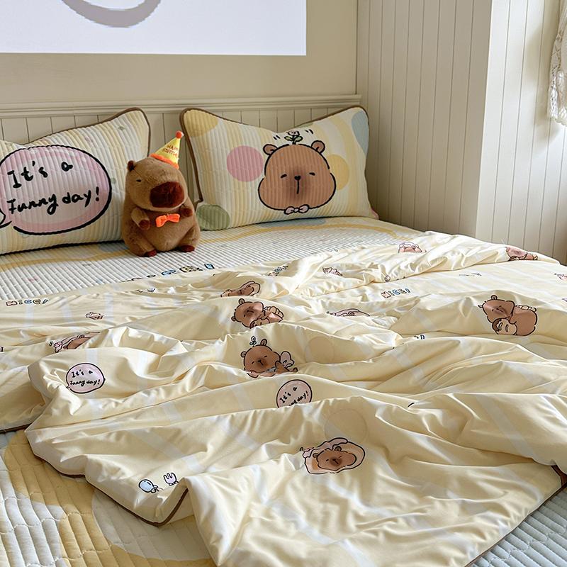 High-end Cartoon Ice Silk Summer Blanket for Bed Double Side Cool Feeling Silk Air Conditioning Quilt Lightweight Cooling Duvet