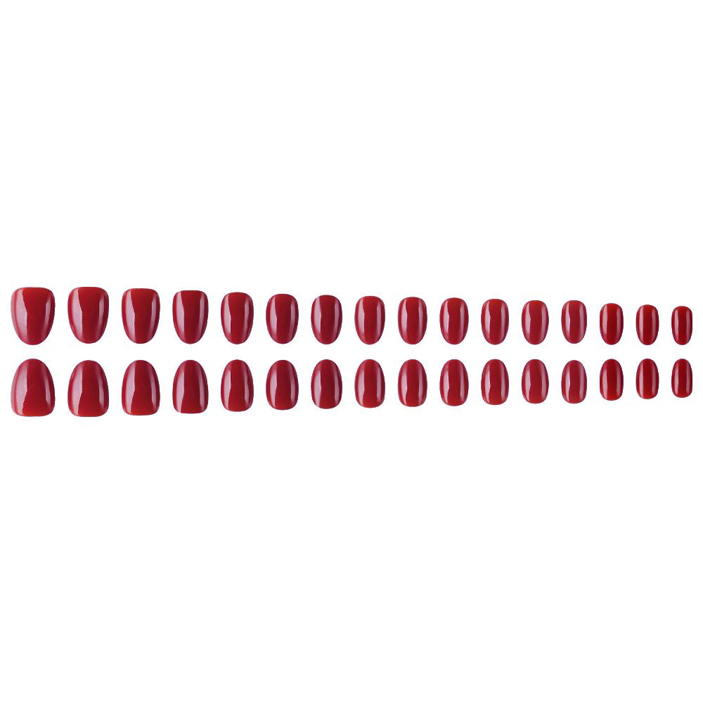 Deep Red Glossy Oval False Nails - 32 Pcs, High-Quality, Removable