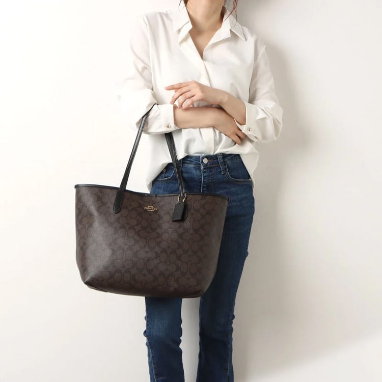 Coach City 33 Tote Monogram Shoulder Bag Large Canvas Brown Black Women's 5696-IMAA8