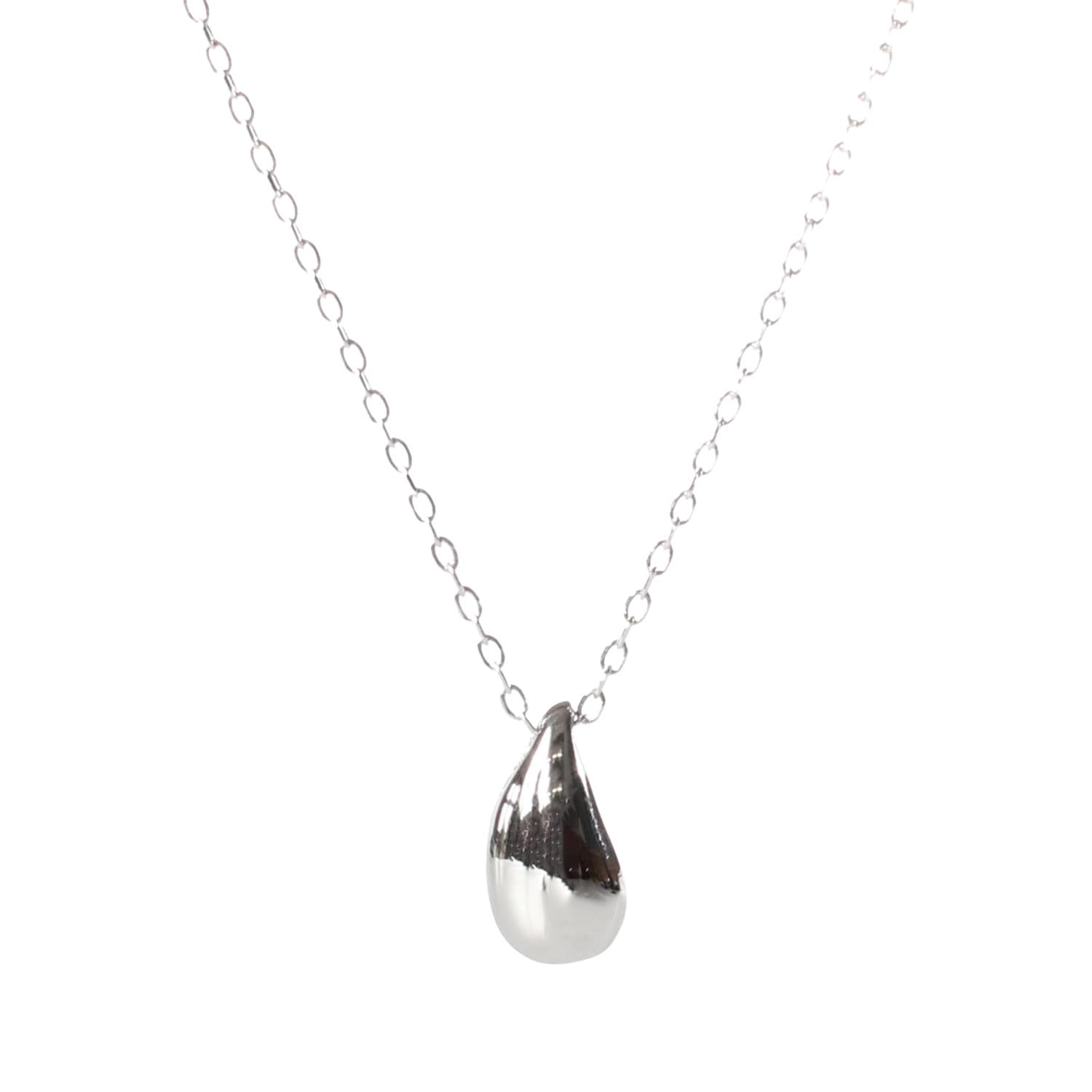

Genuine 18K sterling silver (925) teardrop-shaped charm necklace pendant top for men and women. Simple, thin, small chain set with drawstring pouch.
