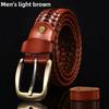 Vintage Leather Belt For Men With Mesh Pattern And Antique Buckle For Casual Wear