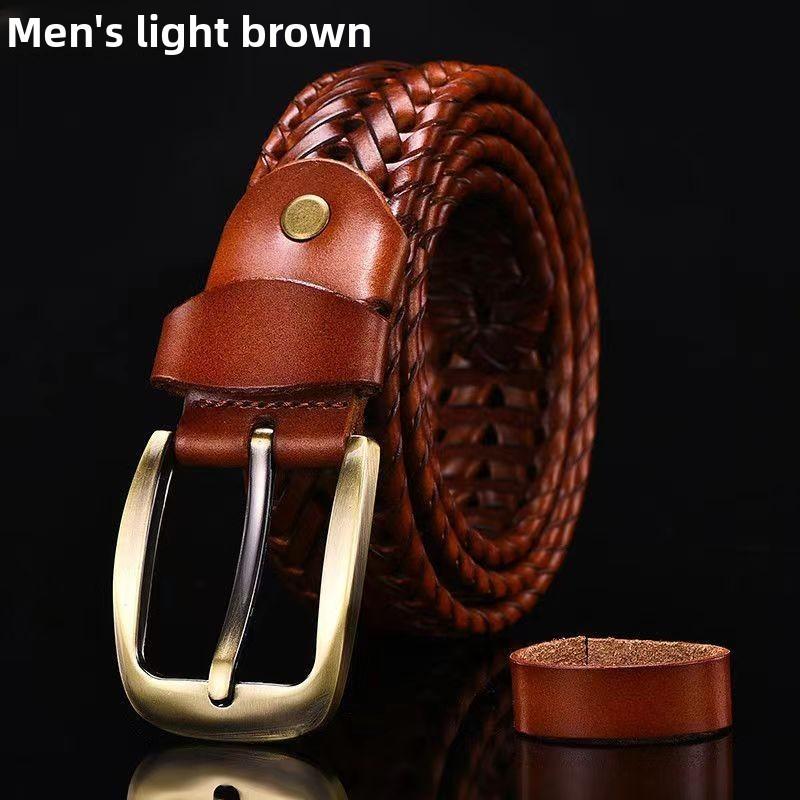 Vintage Leather Belt For Men With Mesh Pattern And Antique Buckle For Casual Wear