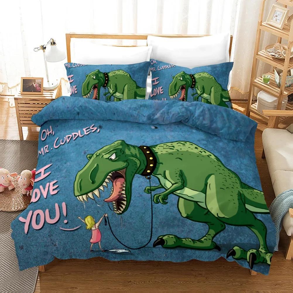 3D Dinosaur Duvet Cover Jurassic Comfortable Duvet Quilt Cover Pillowcase Bedding Set Children Bedroom Decoration Home Textile