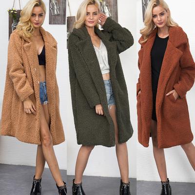 Women's Winter Imitate Fur Coat Medium Length Thick Coat Loose Solid Color Jacket