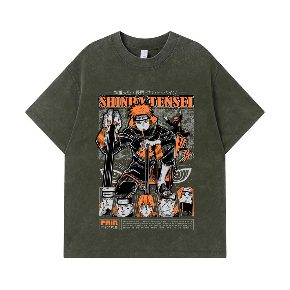 

275 GSM Washed T-shirts 100% Cotton Naruto V21 Pain Print Unisex Heavy Cotton T Shirt S армия зеленый