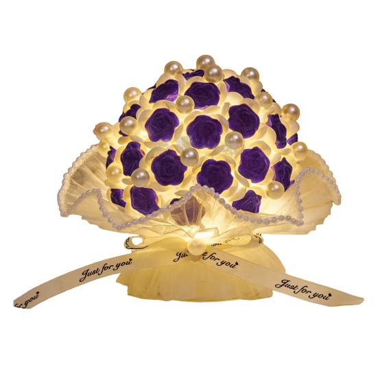 DIY Flocking Rose Night Light Kit Handmade Faux Pearl Flower Bouquet Decorative Lamp Home Office Bedroom Ornament Valentine's Day Gift