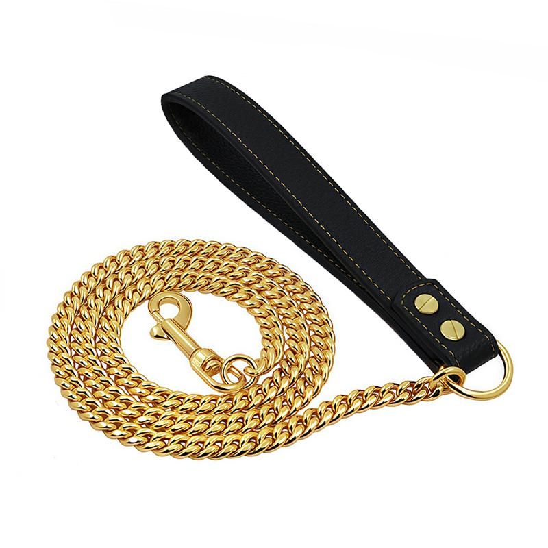 Golden Dog Leash Stainless Steel Pet Chain Strong Metal Dog Lead Chain For Small Medium Large Dog Labrador Retriever Dobermann
