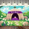 2D Christian Easter Empty Tomb Backdrop Resurrection Scene with Garden and Purple Cloth