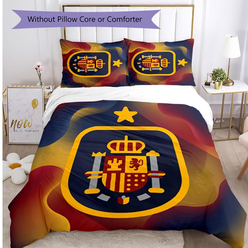 Spain Football Printed Bedding 3 Piece Set Cozy Breathable Bed Cover Set As Housewarming Holiday Gift