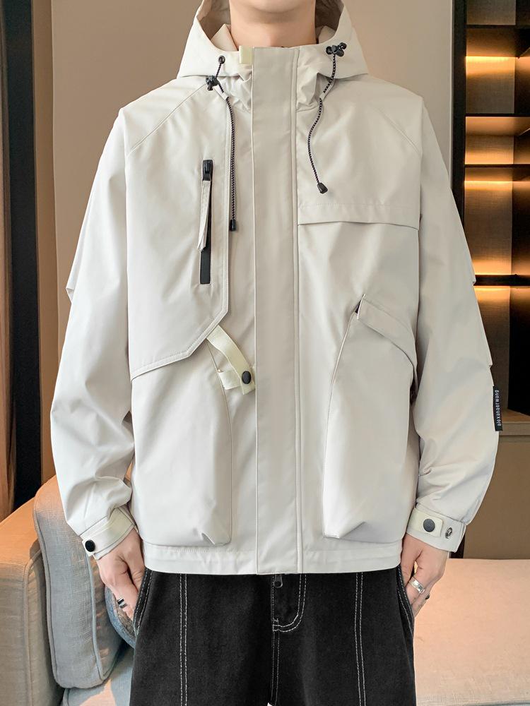 

Men s 2025 Trendy Stand Collar Windbreaker with Large Pockets - Casual Workwear Hooded Jacket 2XL