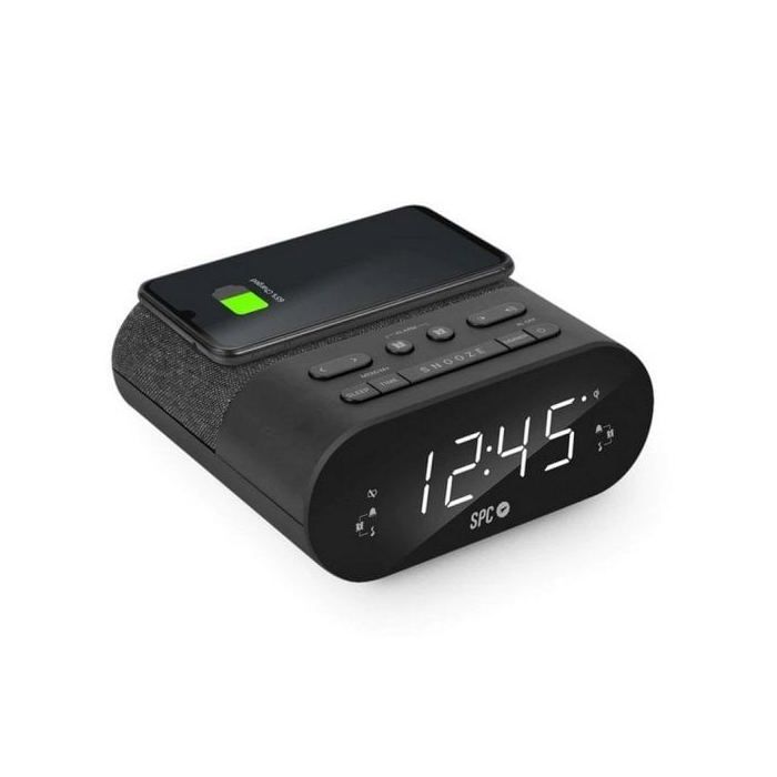 Radio-réveil compact spc frodi qi avec charge qi pour smartphones, entrée usb, double alarme et écran xl