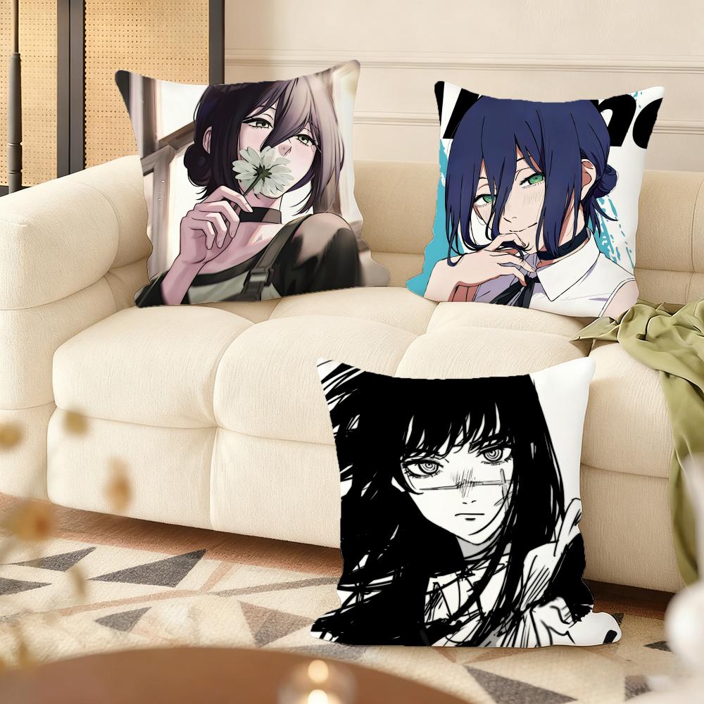 Anime C-Chainsaw Man Cushion Cover Soft Short Plush Pillow Cover Smooth Cozy Texture Aesthetic Cushion Case Home Decor