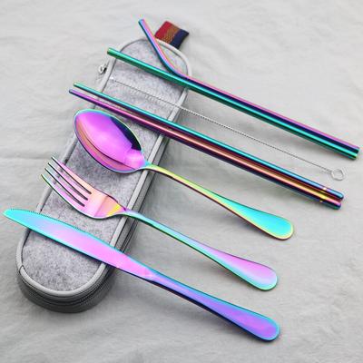 Portable Utensils Travel Camping Dinnerware Flatware Cutlery Set Knife Fork Spoon Chopsticks Straw Dinner Set 18/10 Stainless Steel Tableware