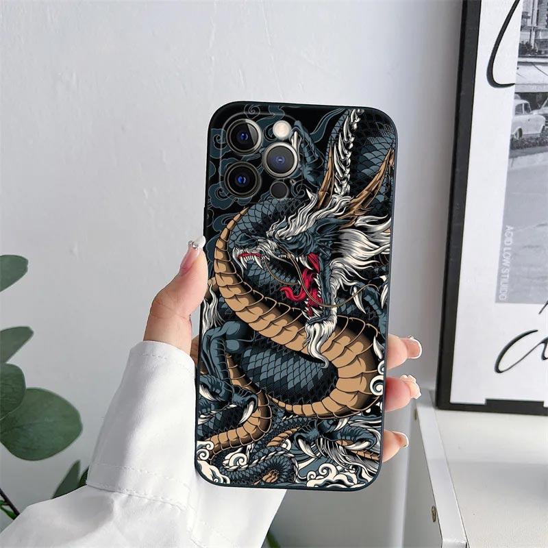 Hokusai The Great Wave Anime Dragon Phone Case for iPhone 11 15 Pro Max Case Coque 14 Plus 13 Pro 12 11 X XR 8 SE TPU Soft Cover