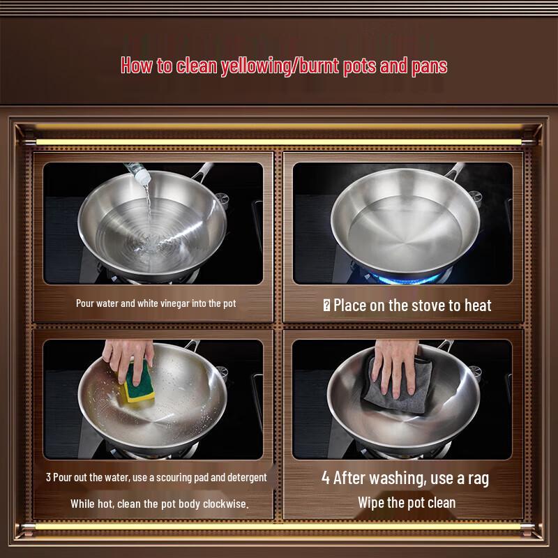 Food-Grade 304/316L Stainless Steel Induction Wok, Non-Stick, Round Bottom, No Coating