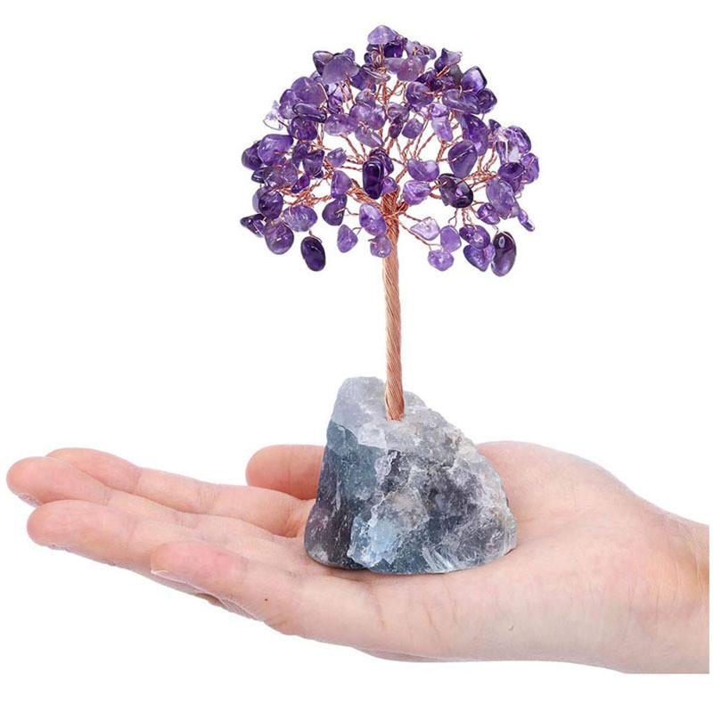 Natural Crystal Colorful Tree Ornament Irregular Base Craft Tabletop Decoration