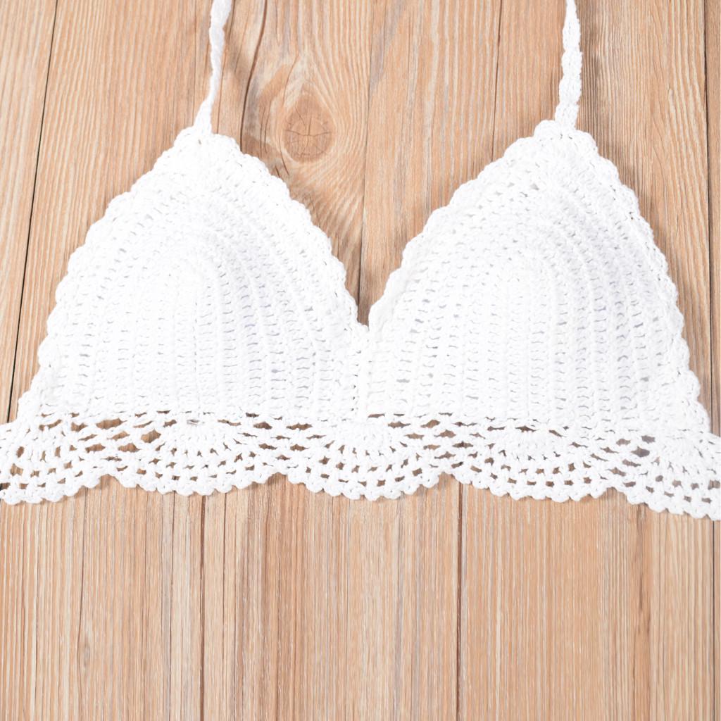 Women  Floral Sexy Lace-up  Knit Bikini Beach Swimwear Top