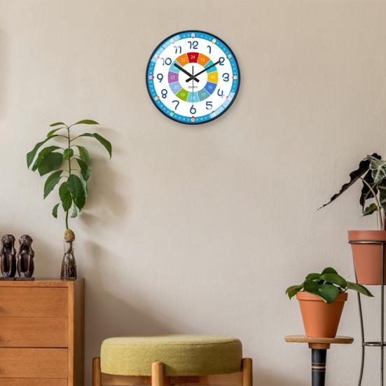 Colorful Silent Wall Clock Bedroom Classroom Playroom Teach Time Telling Skills Clock for Kids Room Decor