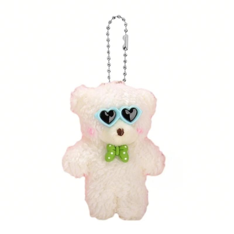 Cute Plush Bear Keychain Cartoon Blush Bear Pendant Keyring Animal Toy Couple Key Rings Hanging Ornament for Phone