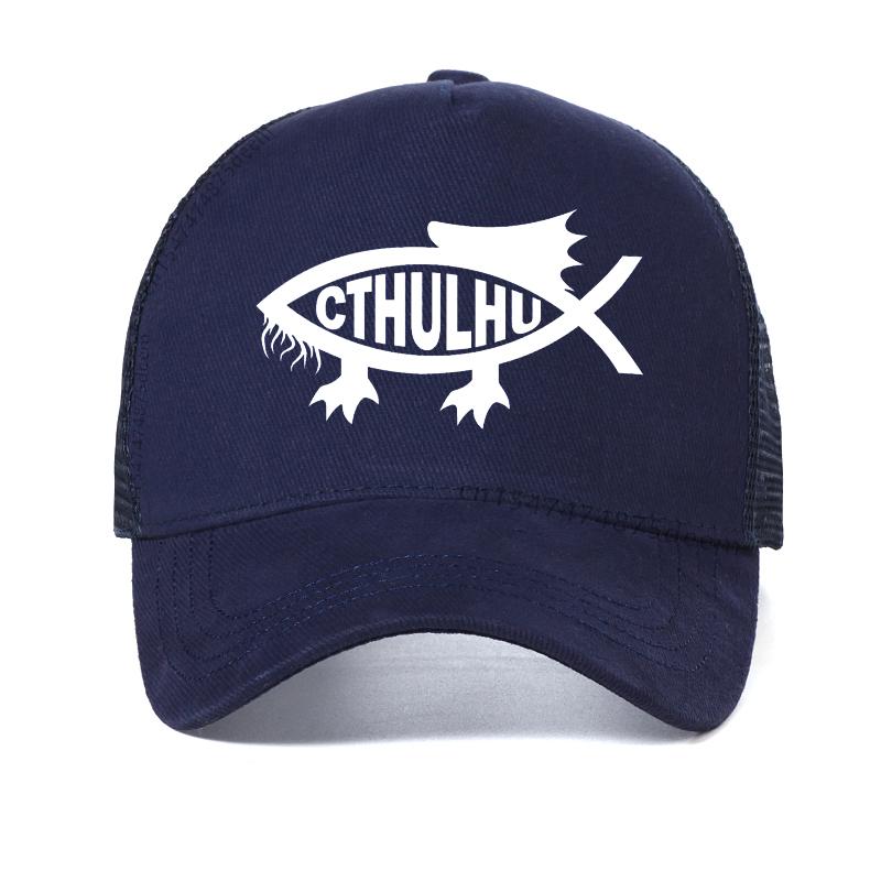 

Cute Classic Badges Flying Spaghetti Monster Cthulhu Fish hat Men women Atheist Baseball Cap summer cool men Mesh Snapback hats Adjustable темно-синього кольору