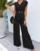 2026 Summer V-neck Lace-up Cropped Wide-leg Pants Set for Women
