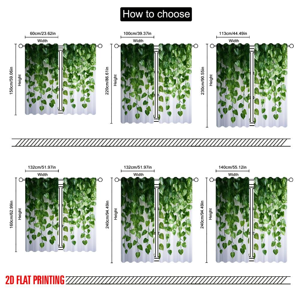 2pcs,2D plane printing Curtain Popular Green Cascade Durable Polyester (without rod) Gifts for Bedroom, Kitchen, Office & Living