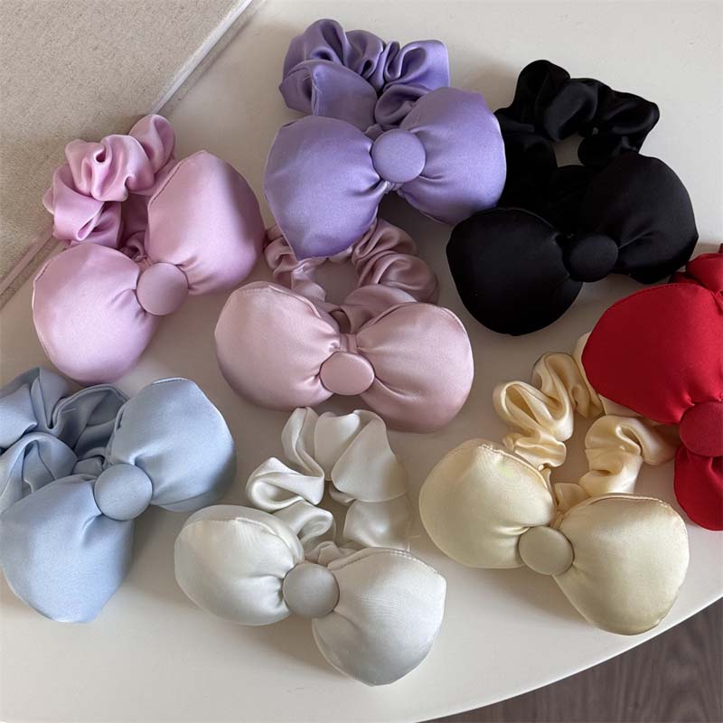 Noi Elastice de Păr Colorate cu Fundă Coreene pentru Femei, Dulci, Culoare Solidă, Satin, Elastice pentru Coadă de Cal, Accesorii de Păr