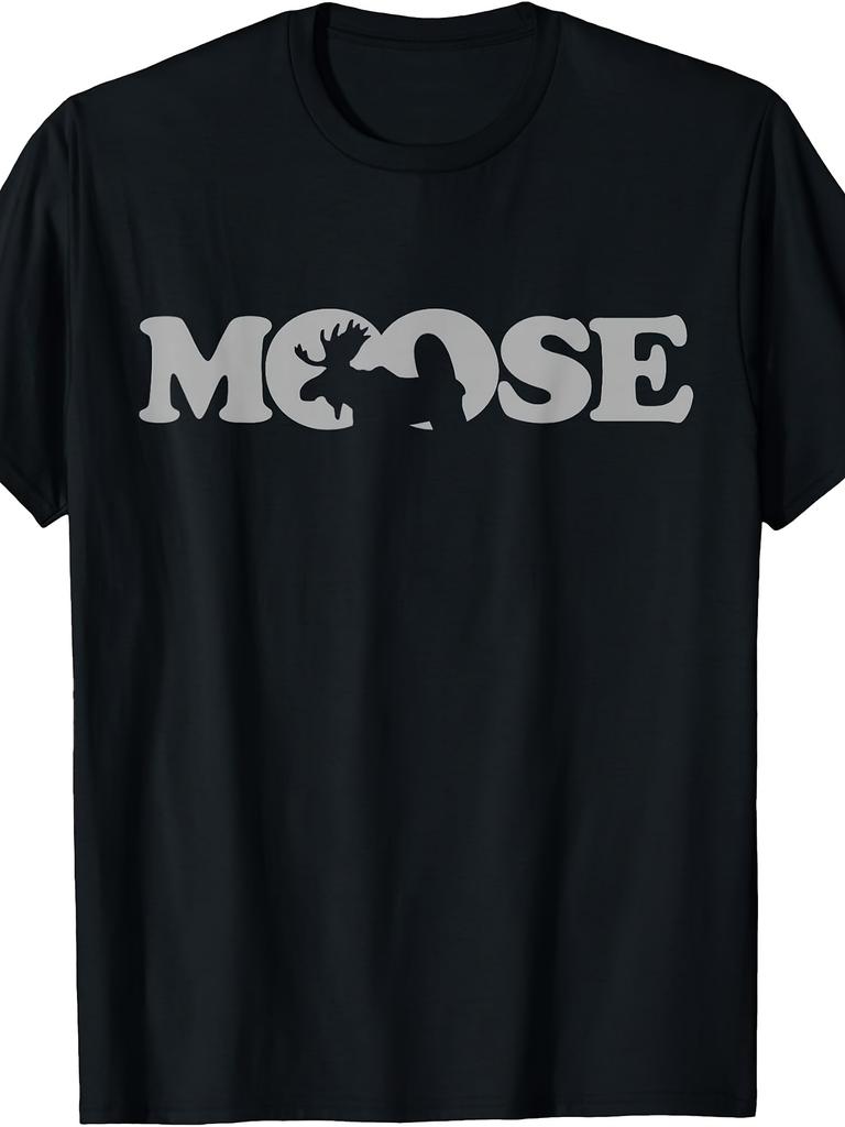 Funny Moose Silhouette Graphic, Men's & Woman T-Shirt, Moose Word Art Design, Casual Summer Outdoor Wear
