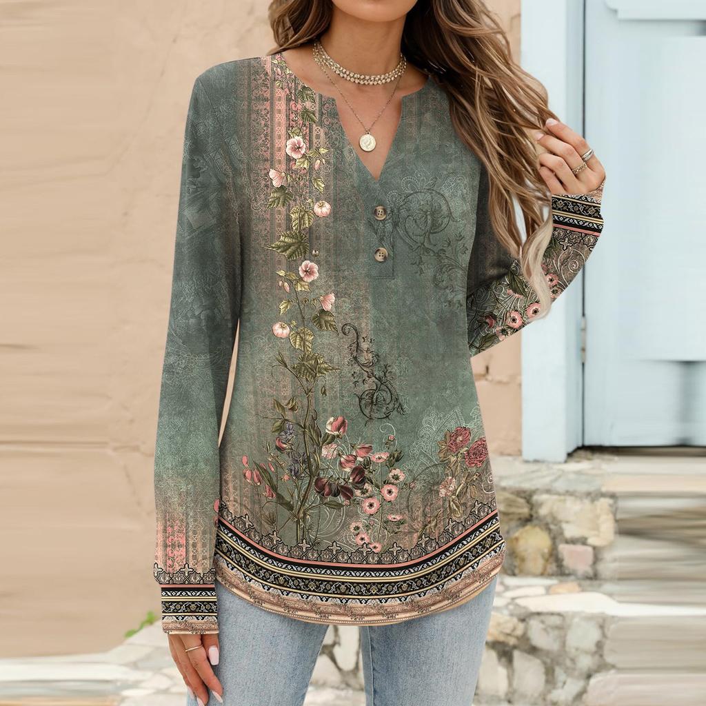 Women's Fashion Casual Printed Long Sleeve T-Shirt Pullover Top